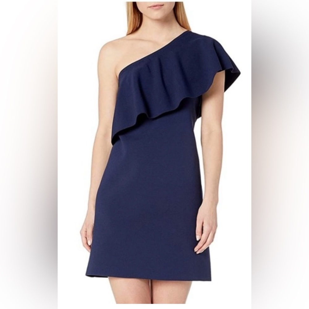 Milly Navy One Shoulder Ruffle Shift Dress Women’s Medium